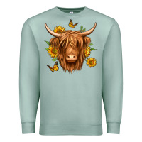 Seafoam sunflowers long haired cow Premium Sweatshirt - Jasminsmagicworld