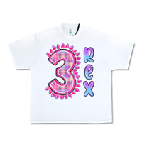 White 3 rex pink dinosaur Urban Heavy Tee - MaliasSmallBusiness