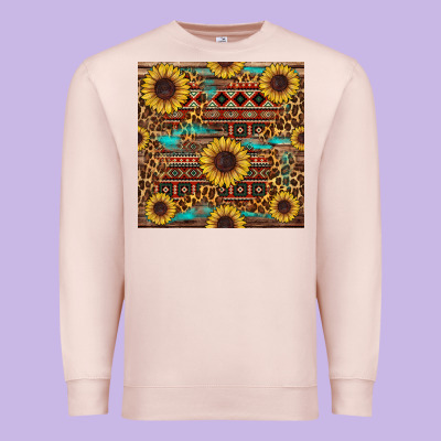Sunflower And Leopard Seamless Pattern Premium Sweatshirt Designed By Bundleandbundleshop