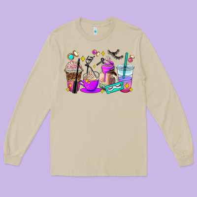 Lash Hustler Coffee Cups Long Sleeve Tee Designed By Adodesignshop
