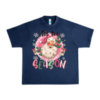 Navy pink santa 'tis the season Urban Heavy Tee - MaliasSmallBusiness