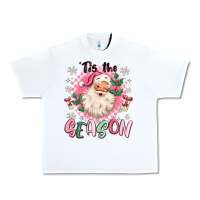 White pink santa 'tis the season Urban Heavy Tee - MaliasSmallBusiness