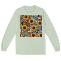 Matcha western sunflowers turquoise cowhide seamless background Long Sleeve Tee - RanaPortraitStore