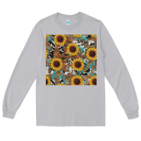 Moon Dust western sunflowers turquoise cowhide seamless background Long Sleeve Tee - RanaPortraitStore