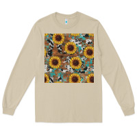 Mushroom western sunflowers turquoise cowhide seamless background Long Sleeve Tee - RanaPortraitStore