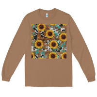 Toasted Coconut western sunflowers turquoise cowhide seamless background Long Sleeve Tee - RanaPortraitStore
