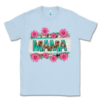 Dusty Blue mama leopard with turquoise background Classic Tee - texasbilliewilder
