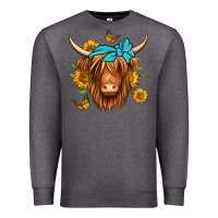 Charcoal Heather sunflower long haired cow Premium Sweatshirt - Jasminsmagicworld