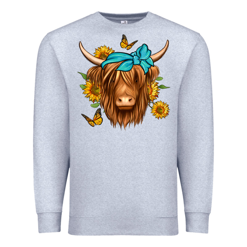 Sunflower Long Haired Cow Premium Sweatshirt by Jasminsmagicworld | Teevron