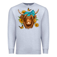 Heather Grey sunflower long haired cow Premium Sweatshirt - Jasminsmagicworld