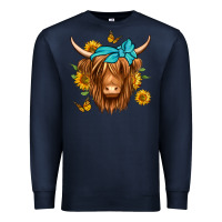 Navy sunflower long haired cow Premium Sweatshirt - Jasminsmagicworld