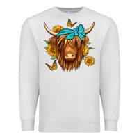 Oatmeal Heather sunflower long haired cow Premium Sweatshirt - Jasminsmagicworld
