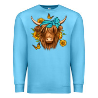 Ocean Blue sunflower long haired cow Premium Sweatshirt - Jasminsmagicworld