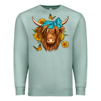 Seafoam sunflower long haired cow Premium Sweatshirt - Jasminsmagicworld