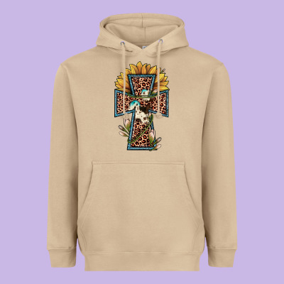 Leopard Cross  Sunflower Heavyweight Hoodie Designed By Jahusdesignshop