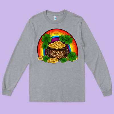 St Patricks Shamrock Gold Leopard Rainbow Long Sleeve Tee Designed By Ranaportraitstore