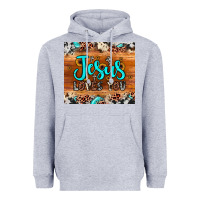 Heather Grey jesus loves you Heavyweight Hoodie - JahusDesignShop