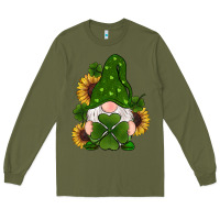 Army Green st patricks day shamrock gnomes  sunflowers Long Sleeve Tee - RanaPortraitStore