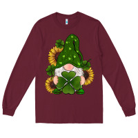 Burgundy st patricks day shamrock gnomes  sunflowers Long Sleeve Tee - RanaPortraitStore