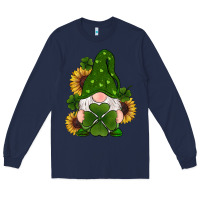 Navy st patricks day shamrock gnomes  sunflowers Long Sleeve Tee - RanaPortraitStore