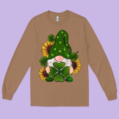 St Patricks Day Shamrock Gnomes  Sunflowers Long Sleeve Tee Designed By Ranaportraitstore
