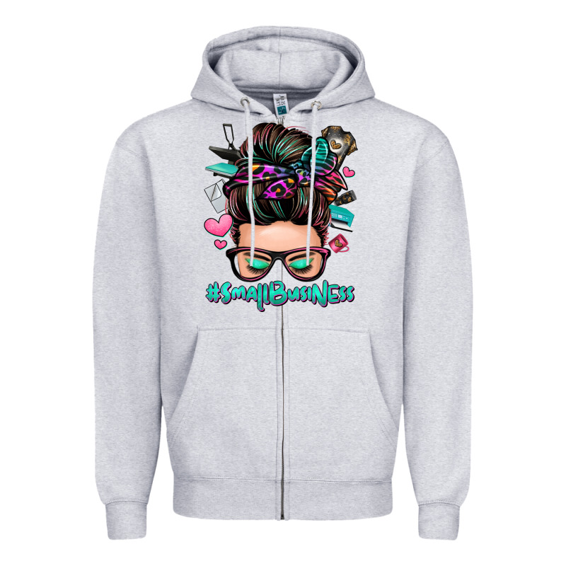 Small Business Messy Bun Zipper Hoodie by Zillion Design Studio | Teevron