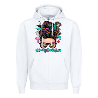 White small business messy bun Zipper Hoodie - Zillion Design Studio