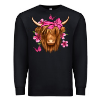 Black floral pink bandana longhaired cow Premium Sweatshirt - Jasminsmagicworld
