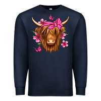 Navy floral pink bandana longhaired cow Premium Sweatshirt - Jasminsmagicworld