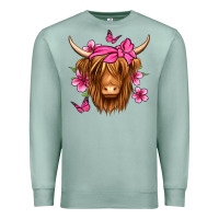 Seafoam floral pink bandana longhaired cow Premium Sweatshirt - Jasminsmagicworld