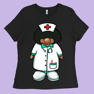 African Nurse Gnome Afro Hair Ladies Tee Designed By Barkaloodesign