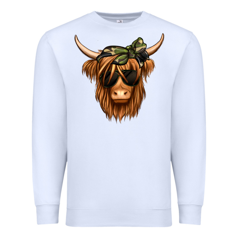Camouflage Long Haired Cow Premium Sweatshirt by Jasminsmagicworld | Teevron