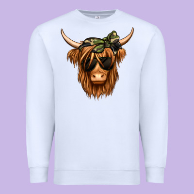 Camouflage Long Haired Cow Premium Sweatshirt Designed By Jasminsmagicworld