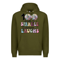 Army Green 100 days of sparkle learning and laugh faux sequin Premium Hoodie - MaliasSmallBusiness