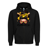 Black softball life messy bun Zipper Hoodie - Zillion Design Studio