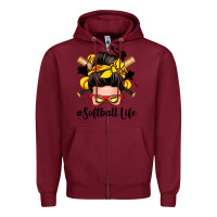Burgundy softball life messy bun Zipper Hoodie - Zillion Design Studio