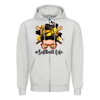 Dove Grey softball life messy bun Zipper Hoodie - Zillion Design Studio