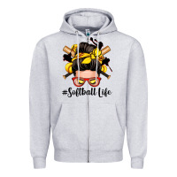 Heather Grey softball life messy bun Zipper Hoodie - Zillion Design Studio