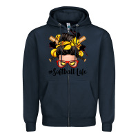 Navy softball life messy bun Zipper Hoodie - Zillion Design Studio