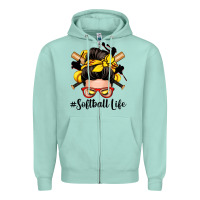 Seafoam softball life messy bun Zipper Hoodie - Zillion Design Studio