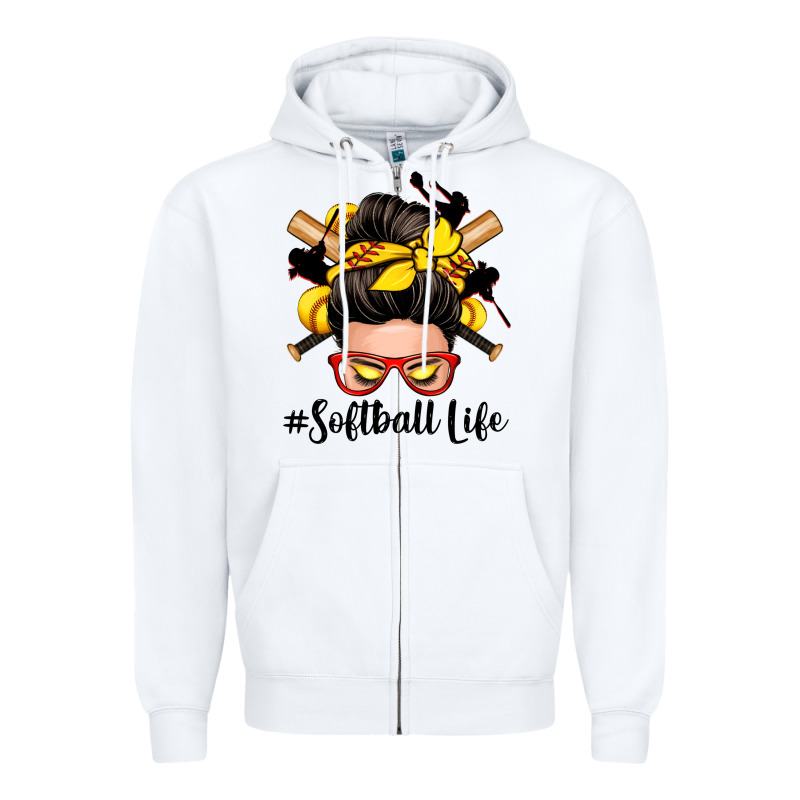 Softball Life Messy Bun Zipper Hoodie by Zillion Design Studio | Teevron