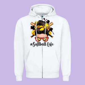 Softball Life Messy Bun Zipper Hoodie Designed By Zillion Design Studio