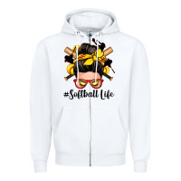 White softball life messy bun Zipper Hoodie - Zillion Design Studio