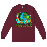 Burgundy sped teacher with earth globe Long Sleeve Tee - texasbilliewilder