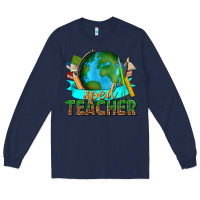 Navy sped teacher with earth globe Long Sleeve Tee - texasbilliewilder