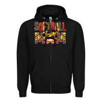 Black softball mom messy bun Zipper Hoodie - Zillion Design Studio