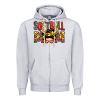 Heather Grey softball mom messy bun Zipper Hoodie - Zillion Design Studio
