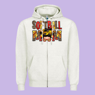 Softball Mom Messy Bun Zipper Hoodie Designed By Zillion Design Studio