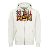 Oatmeal Heather softball mom messy bun Zipper Hoodie - Zillion Design Studio