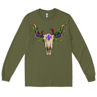 Army Green mardi gras bullskull Long Sleeve Tee - RanaPortraitStore